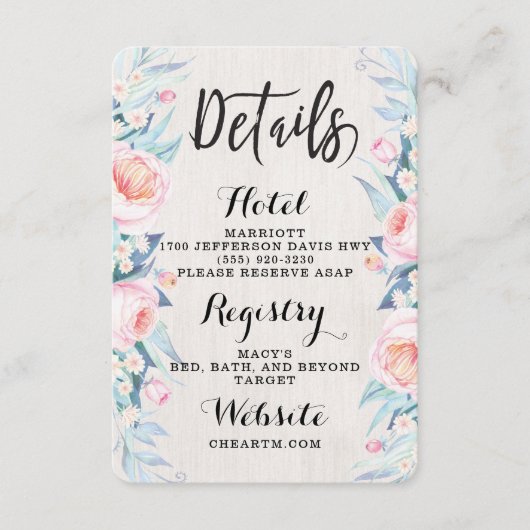 Boho Rustic Floral Information Kaart (Voorkant)