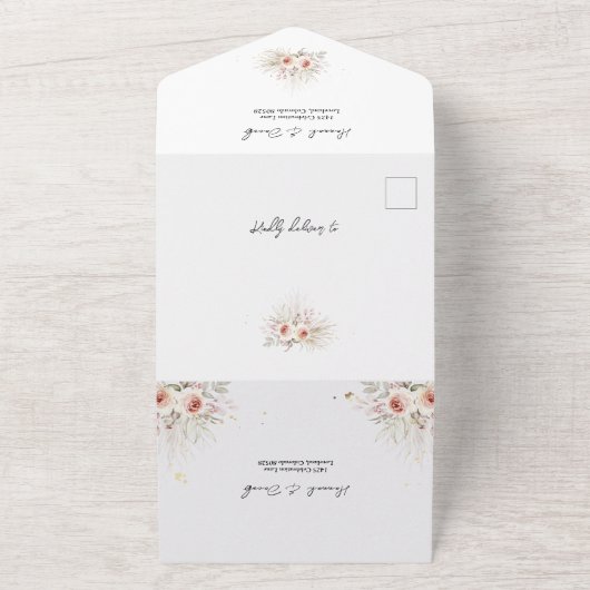 Boho Rustic Floral met RSVP Wedding All In One Uitnodiging (Buitenkant)