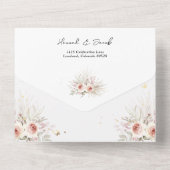 Boho Rustic Floral met RSVP Wedding All In One Uitnodiging (Achterkant)