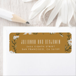 Boho Rustic Floral Mustard Yellow Return Address Etiket