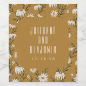 Boho Rustic Floral Mustard Yellow Wedding Custom Wijn Etiket (Enkel label)