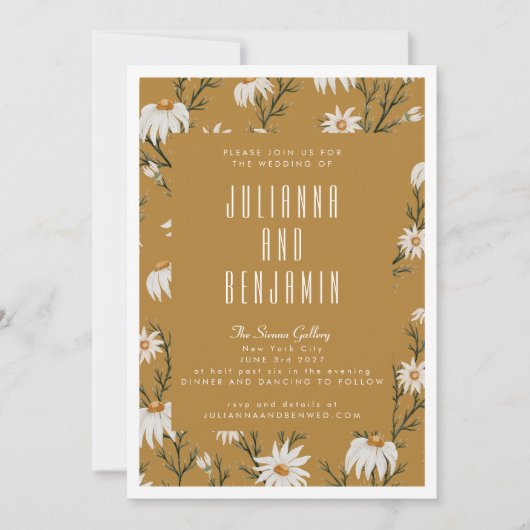 Boho Rustic Floral Mustard Yellow Wedding Kaart (Voorkant)