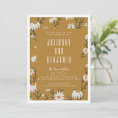 Boho Rustic Floral Mustard Yellow Wedding Kaart (Staand voorkant)