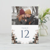 Boho Rustic Floral Pinecone Fototafel Nummer Kaart (Staand voorkant)