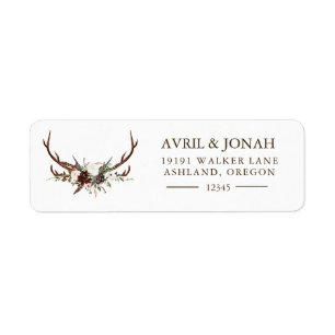 Boho Rustic Floral Roos Antlers Return Address Etiket
