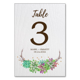 Boho Rustic Floral Succulent Wedding Table Number Kaart