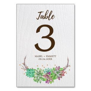 Boho Rustic Floral Succulent Wedding Table Number Kaart