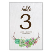 Boho Rustic Floral Succulent Wedding Table Number Kaart (Voorkant)
