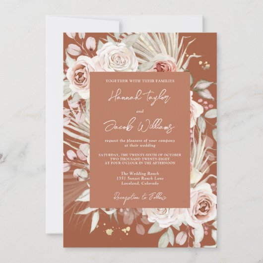 Boho Rustic Floral Terracotta Wedding Kaart (Voorkant)