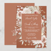 Boho Rustic Floral Terracotta Wedding Kaart (Voorkant / Achterkant)