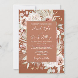 Boho Rustic Floral Terracotta Wedding Kaart