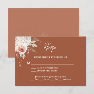 Boho Rustic Floral Terracotta Wedding RSVP Kaartje