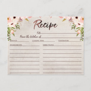 Boho Rustic Floral Vrijgezellenfeest Recipe Card Briefkaart