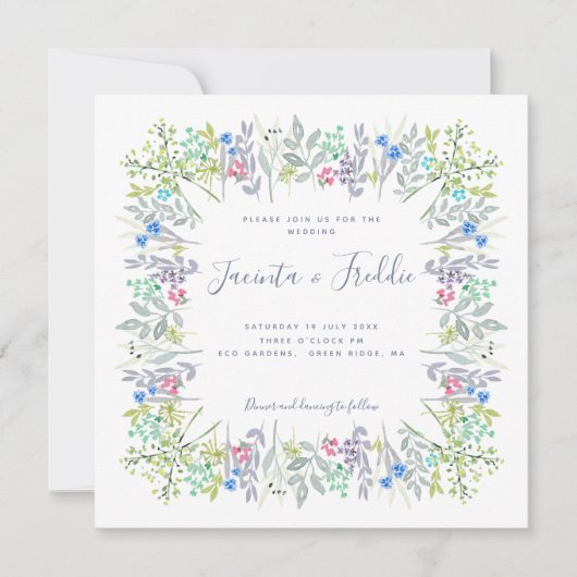 Boho rustic floral waterverf cornflower Wedding Kaart (Voorkant)