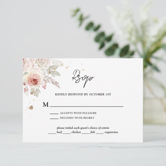 Boho Rustic Floral Wedding RSVP Kaartje (Staand voorkant)