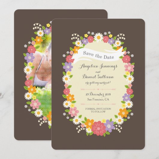 Boho Rustic Floral Wreath Wedding Aankondiging (Voorkant / Achterkant)