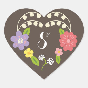 Boho Rustic Floral Wreath Wedding Hart Sticker