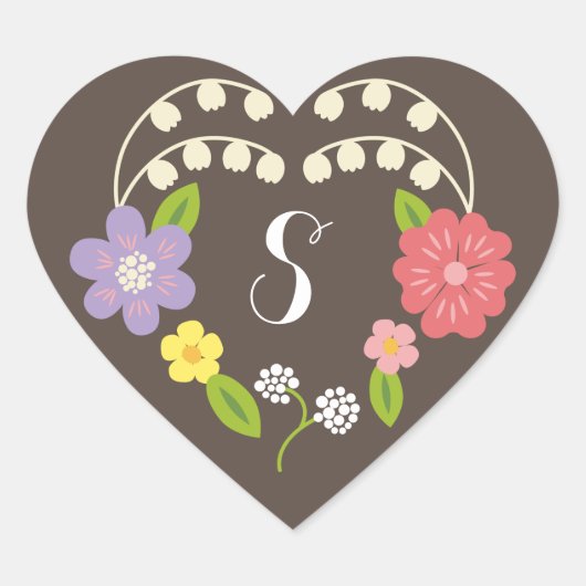 Boho Rustic Floral Wreath Wedding Hart Sticker (Voorkant)