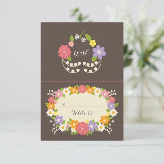 Boho Rustic Floral Wreath Wedding Kaart (Staand voorkant)