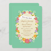 Boho Rustic Floral Wreath Wedding (Mint) Aankondiging (Voorkant / Achterkant)