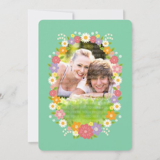 Boho Rustic Floral Wreath Wedding (Mint) Aankondiging (Achterkant)