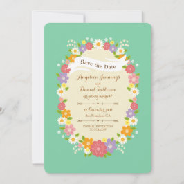 Boho Rustic Floral Wreath Wedding (Mint) Aankondiging