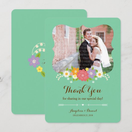 Boho Rustic Floral Wreath Wedding (Mint) Bedankkaart (Voorkant / Achterkant)