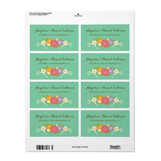 Boho Rustic Floral Wreath Wedding (Mint) Etiket (Full Sheet)