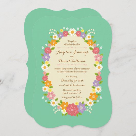 Boho Rustic Floral Wreath Wedding (Mint) Kaart (Voorkant / Achterkant)