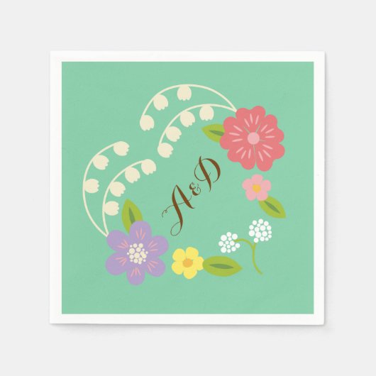 Boho Rustic Floral Wreath Wedding (Mint) Servetten (Voorkant)