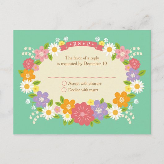 Boho Rustic Floral Wreath Wedding (Mint) Uitnodiging Briefkaart (Voorkant)