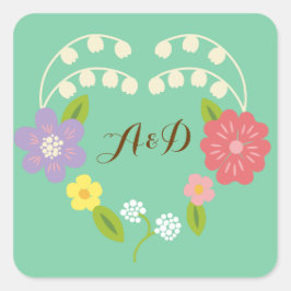 Boho Rustic Floral Wreath Wedding (Mint) Vierkante Sticker