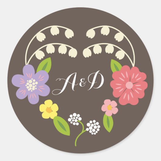 Boho Rustic Floral Wreath Wedding Ronde Sticker (Voorkant)
