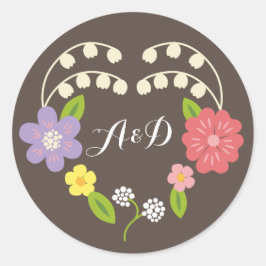 Boho Rustic Floral Wreath Wedding Ronde Sticker