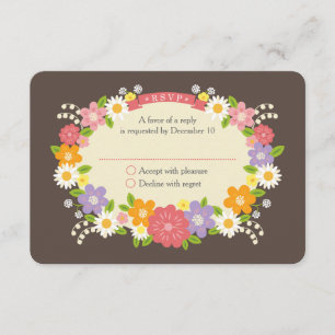 Boho Rustic Floral Wreath Wedding RSVP Kaartje