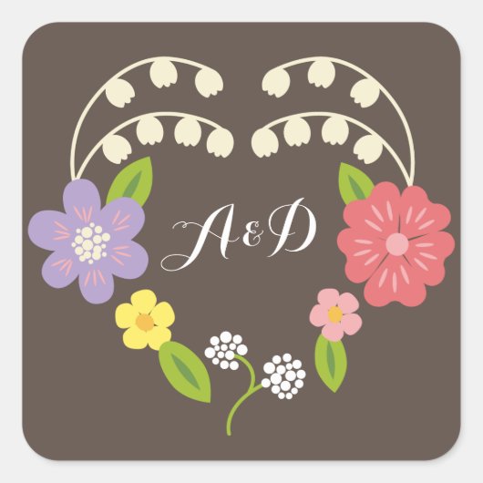Boho Rustic Floral Wreath Wedding Vierkante Sticker (Voorkant)
