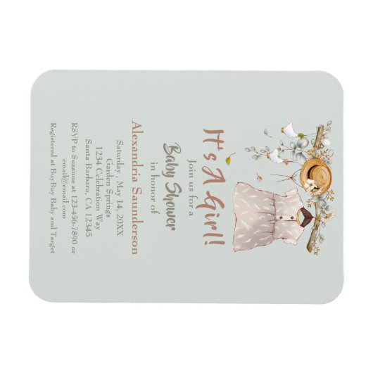 Boho Rustic Greenery Baby Girl Magneet (Horizontaal)