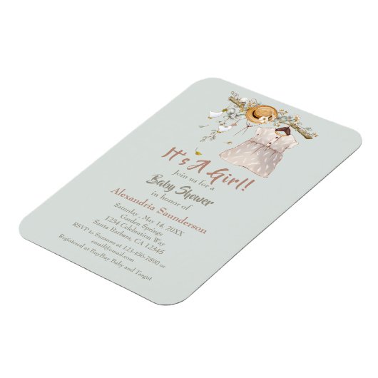 Boho Rustic Greenery Baby Girl Magneet (Linkerzijde)