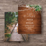 Boho Rustic Greenery Budget Wedding Flyer<br><div class="desc">Boho bruiloft nodigt waterverf groen en snaarlicht uit op bijtend hout.</div>