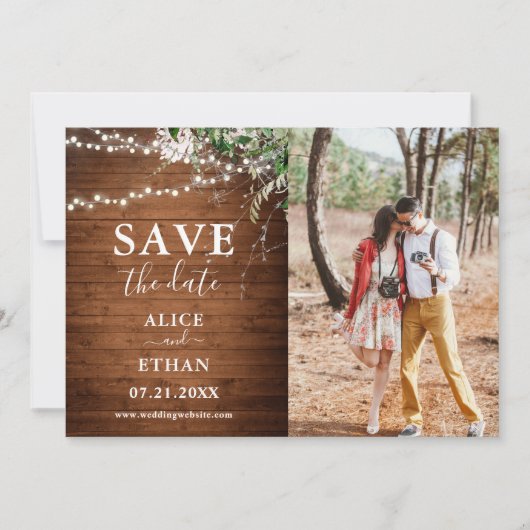 Boho Rustic Greenery Wedding Photo Save the Date (Voorkant)