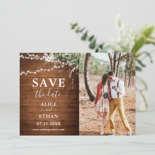 Boho Rustic Greenery Wedding Photo Save the Date (Staand voorkant)