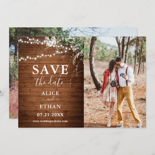 Boho Rustic Greenery Wedding Photo Save the Date (Voorkant / Achterkant)