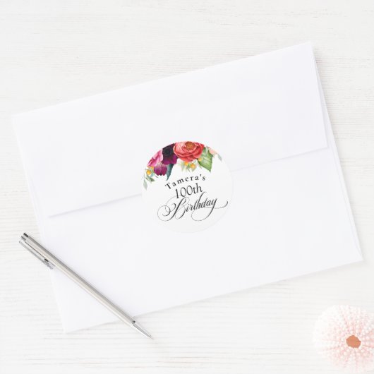 Boho Rustic Herfst Bloemen 100ste Verjaardagsfeest Ronde Sticker (Envelop)