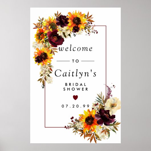 Boho Rustic Herfst Bloemen Bruidsdouche Welkom Bor Poster (Voorkant)