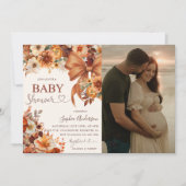 Boho Rustic Herfst Floral Baby shower Party Foto Kaart (Voorkant)