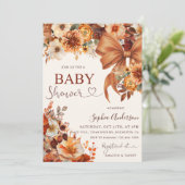 Boho Rustic Herfst Floral Baby shower Party Foto Kaart (Staand voorkant)