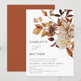 Boho Rustic Herfst Floral Burnt Oranje Wedding Kaart