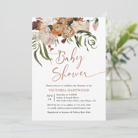 Boho Rustic Herfst Florals Baby Shower-uitnodiging Kaart (Staand voorkant)