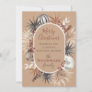 Boho Rustic Kerstmis Waterverf Feestdagenkaart