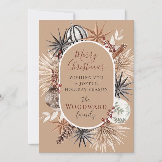 Boho Rustic Kerstmis Waterverf  Feestdagenkaart (Voorkant)